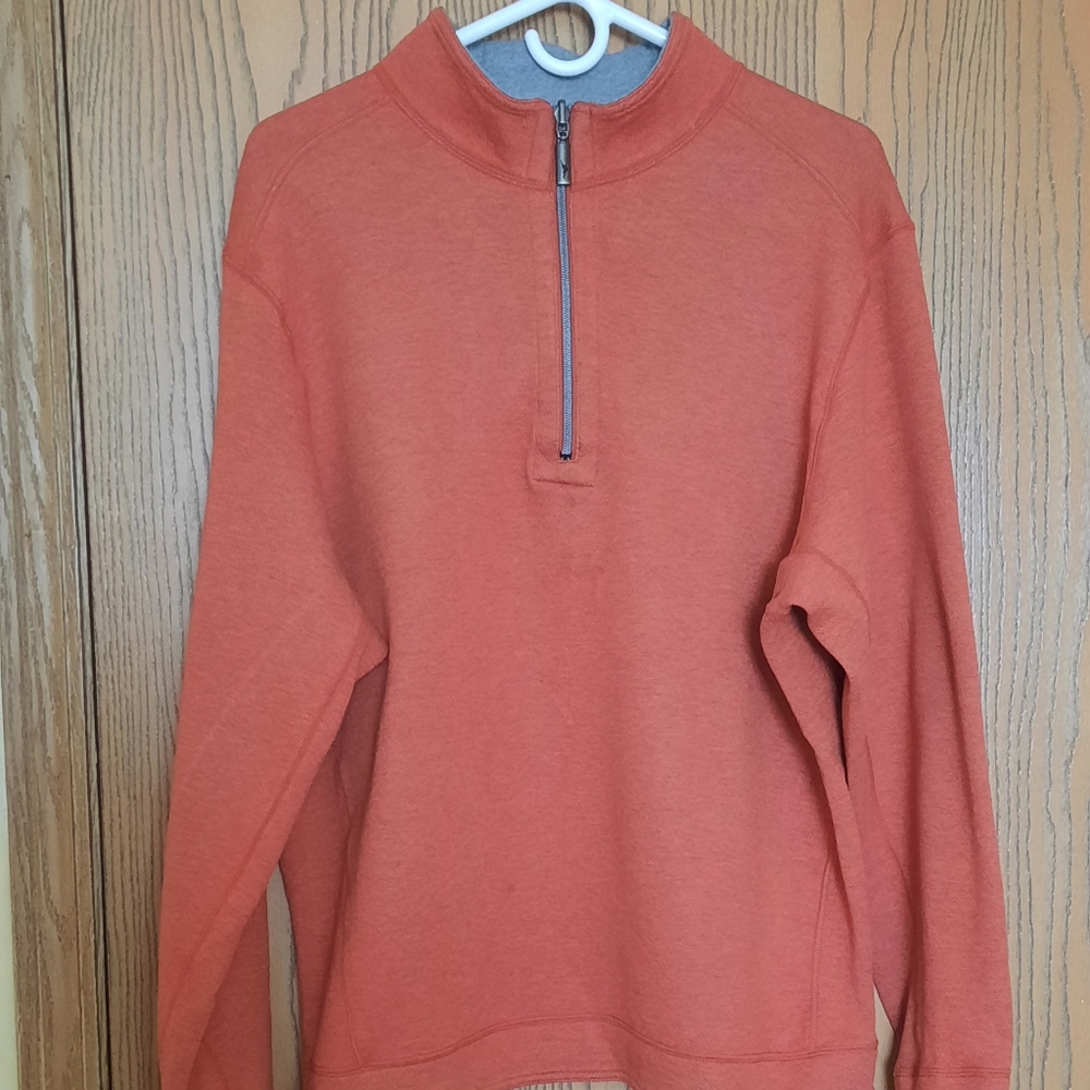 Tommy Bahama Mens Reversable Orange/Gray 1/4 Zip Sweater Size L